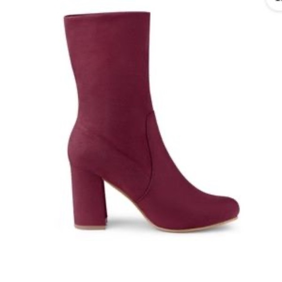 Allegra K WOMEN'S BURGANDY VELVET FOLDABLE STRETCH ANKLE BOOTS - Picture 2 of 6